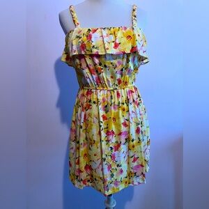 Lauren Conrad Women’s Mini Dress, Size S, Braided Straps, Yellow/Pink.